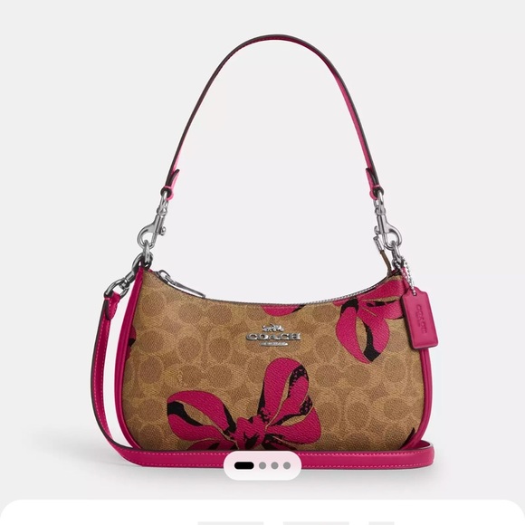 New COACH Teri Shoulder Bag In Signature Canvas With Bow Print - Picture 5 of 9